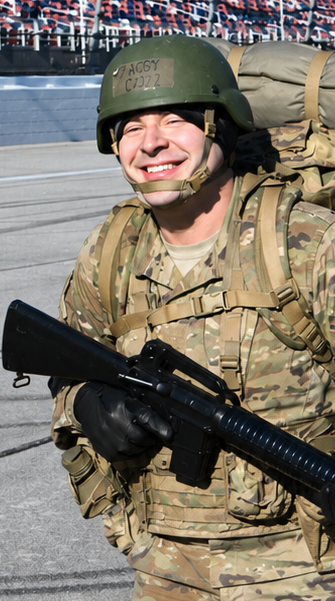 Nick Zaggy alone on a ruck march at Talladega Superspeedway.