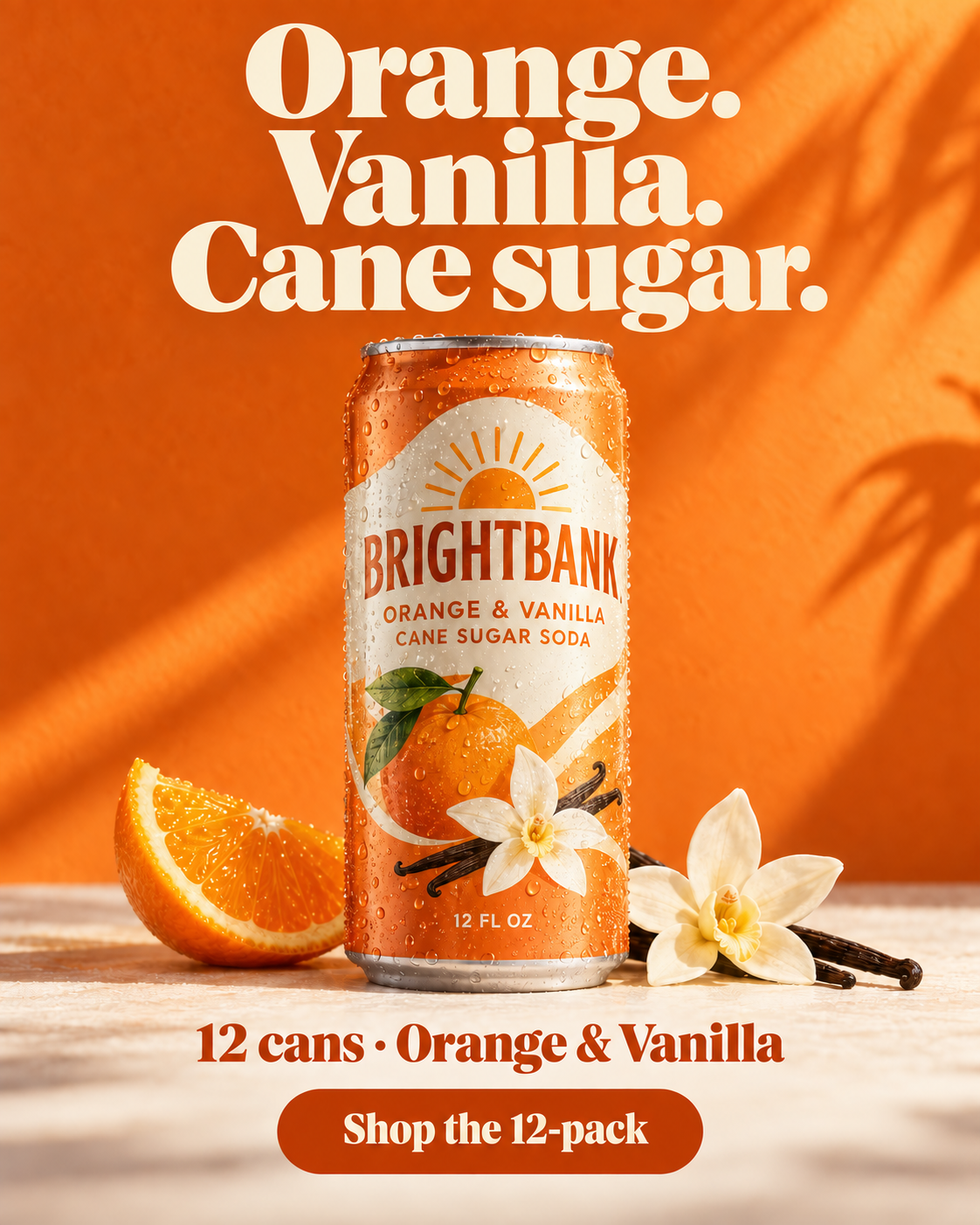 Fictional Brightbank orange vanilla soda Instagram ad